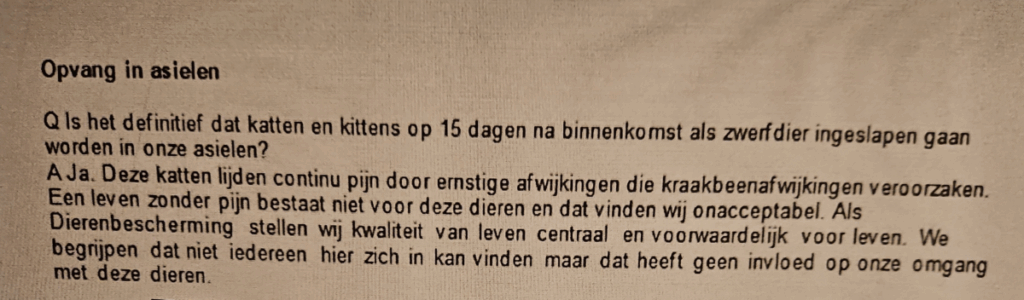 Gedeelte van de werkinstructie van de Dierenbescherming over het euthanaseren van Scottish Folds | Screenshot werkinstructie Dierenbescherming